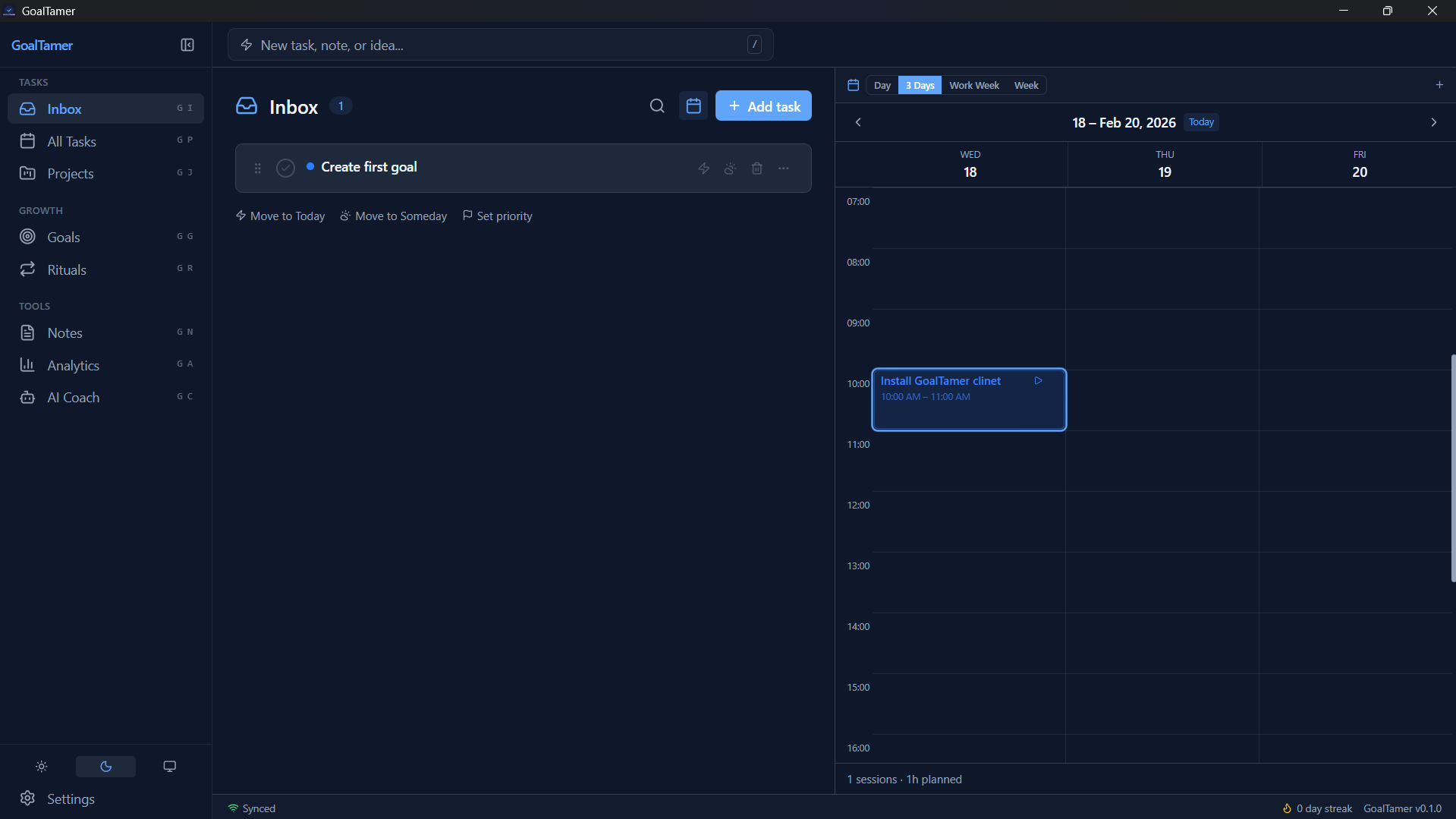 GoalTamer — dark theme